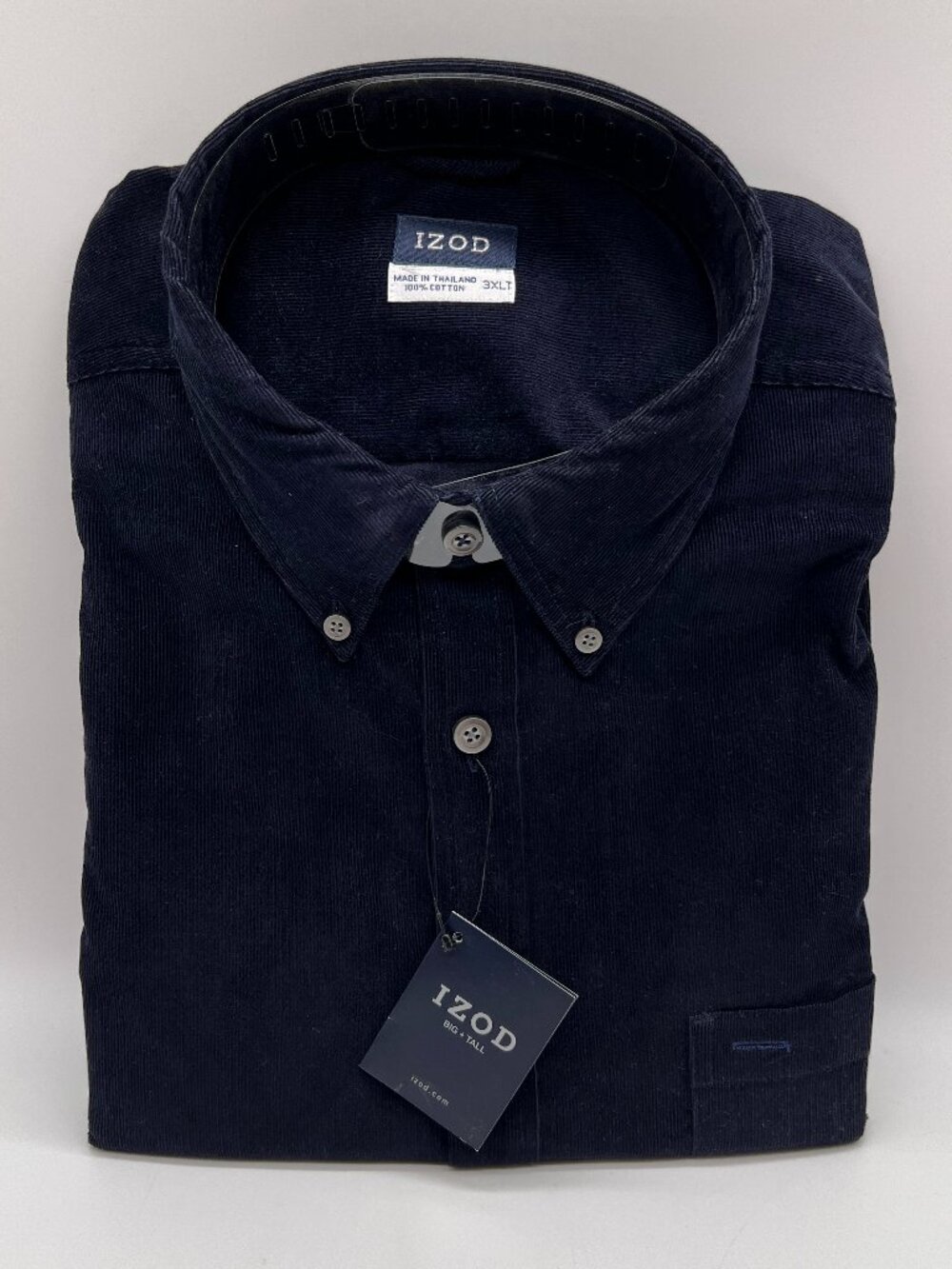 IZOD Men's Big & Tall Corduroy Shirt 3XLT Long Sleeve Navy Blue 100% Cotton NEW